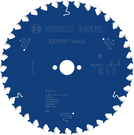 BoschEXPERT 木工圆锯片 180 毫米，用于木材切割。